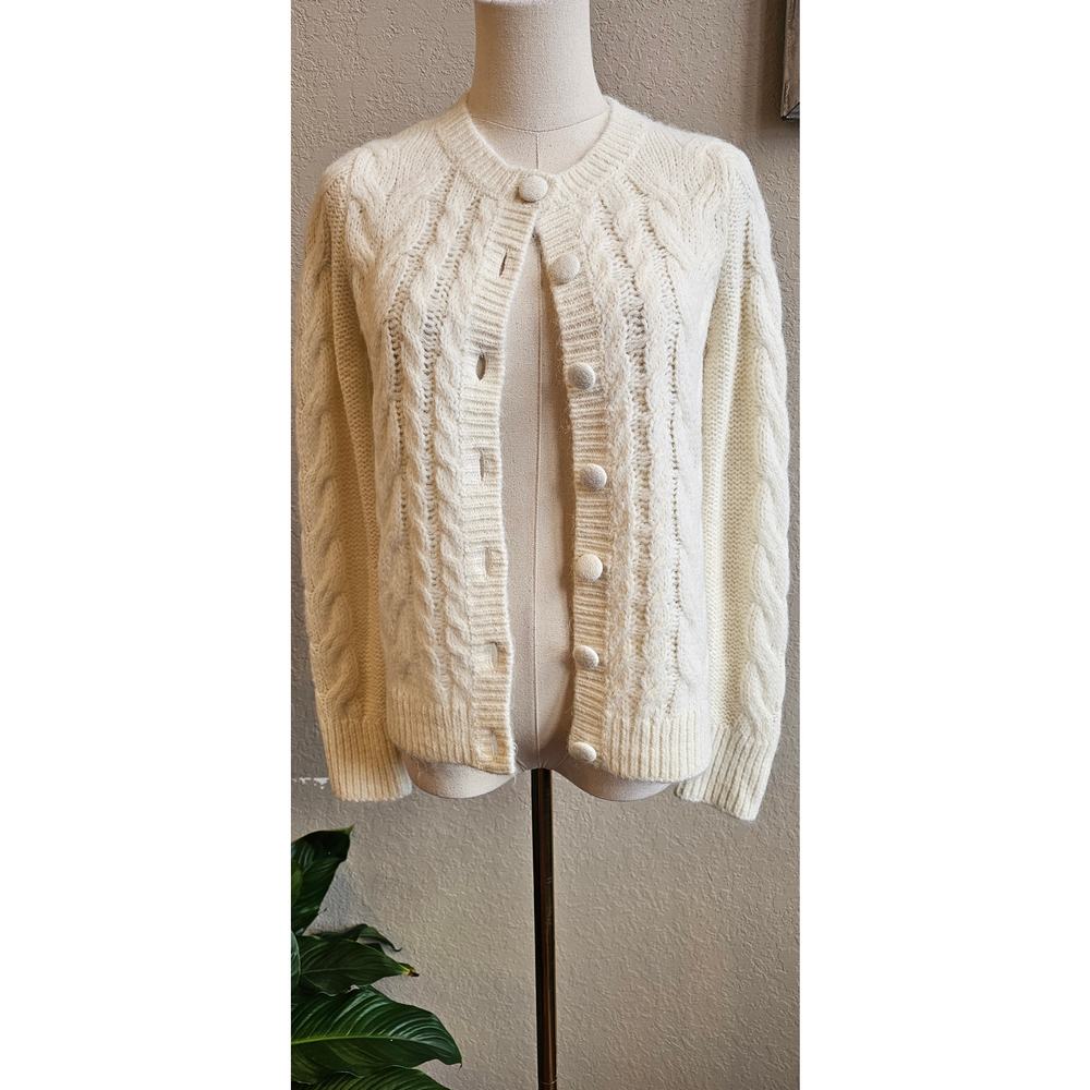 Boden Cable Chunky Knit Button Front Cardigan Sweater Women Small 2 Ivory Cream